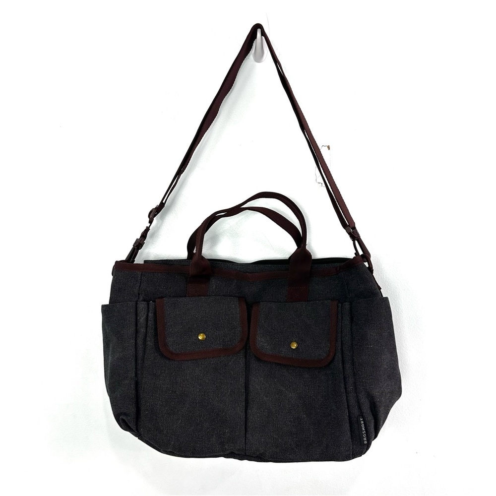 Bagsmart Gray and Brown Canvas Tote Shoulder Strap or Small Handle Laptop Pouch